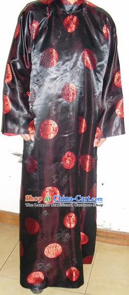 Chinese Traditional Qing Dynasty Prince Embroidered Costume Ancient Black Mandarin Robe for Men