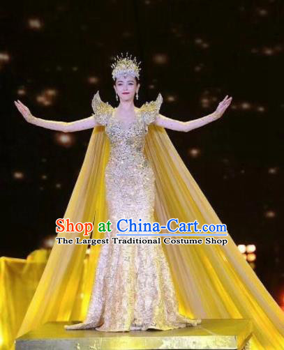 Top Grade Modern Dance Golden Dress Cosplay Goddess Costume for Women