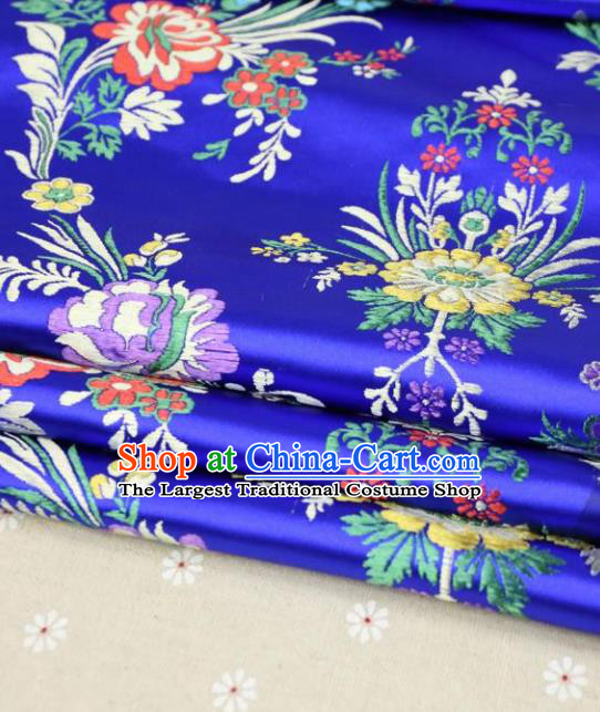 Asian Chinese Traditional Fabric Material Qipao Royalblue Brocade Classical Begonia Pattern Design Satin Drapery