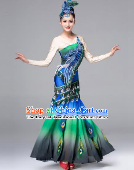 Traditional Chinese Peacock Dance Green Dress Stage Performance Classical Dance Costumes for Women