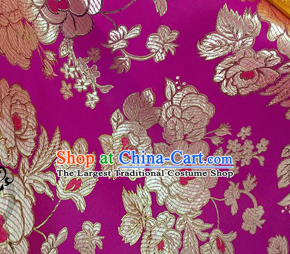 Chinese Traditional Purple Brocade Classical Peony Pattern Design Silk Fabric Material Satin Drapery
