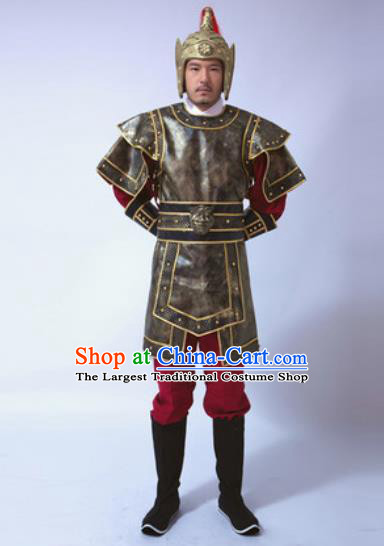 Traditional Chinese Ancient Han Dynasty Soldier Costumes Helmet and Body Armour for Men