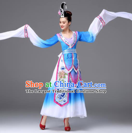 Traditional Chinese Classical Dance Blue Dress Ancient Peri Dance Costume for Women