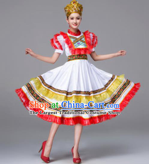 Russia Traditional Folk Dance Costumes Palace White Dress for Women