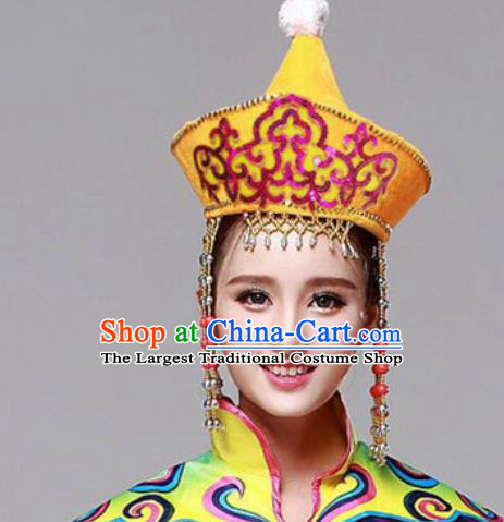 Chinese Traditional Mongolian Ethnic Hats Mongol Minority Nationality Folk Dance Headwear for Women