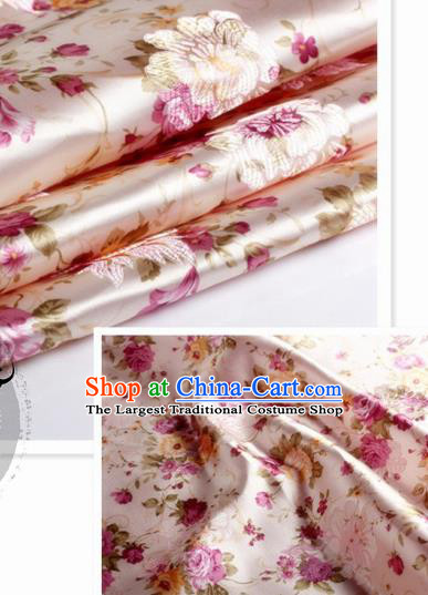 Chinese Traditional Pink Brocade Classical Peony Pattern Design Silk Fabric Material Satin Drapery