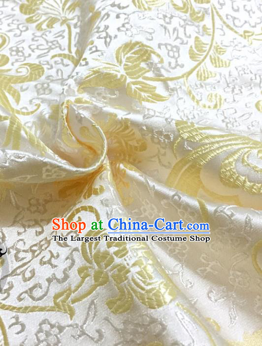 Chinese Traditional White Brocade Classical Ombre Flowers Pattern Design Silk Fabric Material Satin Drapery