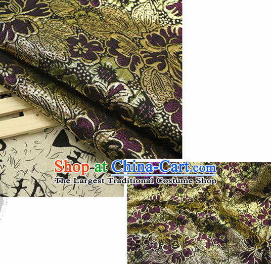 Chinese Traditional Deep Purple Brocade Classical Peony Flowers Pattern Design Silk Fabric Material Satin Drapery