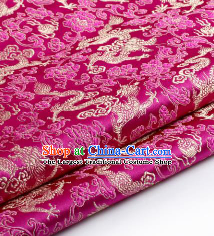 Chinese Traditional Tang Suit Rosy Brocade Classical Pattern Dragons Design Silk Fabric Material Satin Drapery