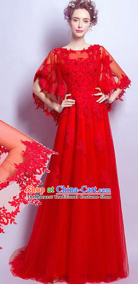 Top Grade Handmade Catwalks Costumes Compere Red Lace Full Dress for Women