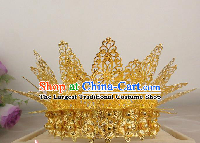 Chinese Traditional Bride Hair Accessories Ancient Golden Hair Coronet Hairpins for Women