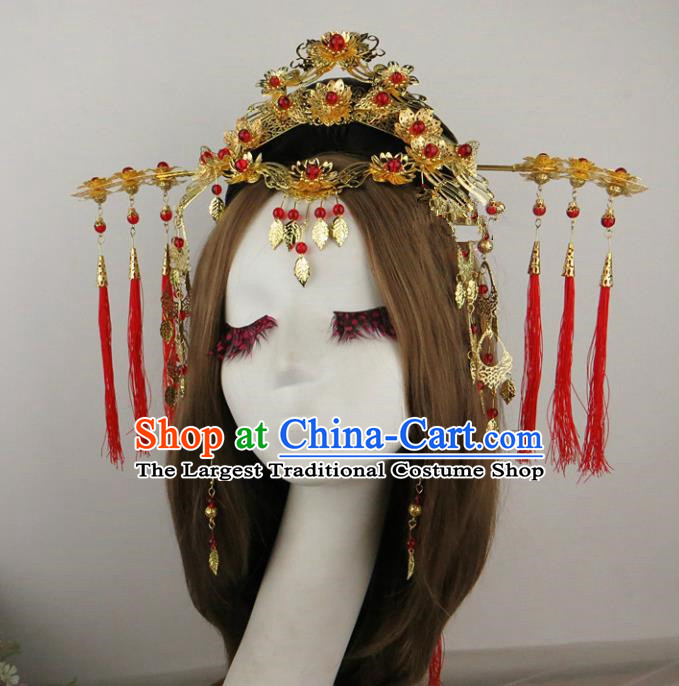 Chinese Traditional Xiuhe Suit Hair Accessories Ancient Wedding Golden Hair Coronet Hairpins for Women