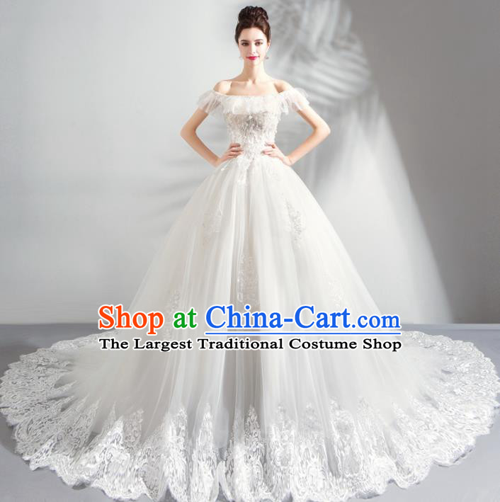 Top Grade Handmade Wedding Costumes Fancy Bride Veil Dress Princess Wedding Gown for Women