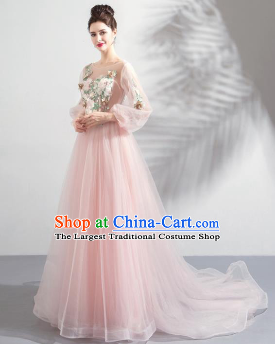 Top Grade Compere Pink Formal Dress Handmade Catwalks Flower Fairy Bride Costume for Women