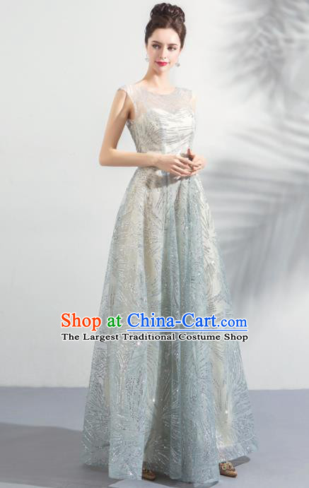 Top Grade Compere Light Blue Formal Dress Handmade Catwalks Flower Fairy Bride Costume for Women