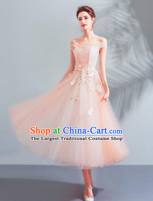 Top Grade Compere Costume Handmade Catwalks Pink Veil Formal Dress for Women
