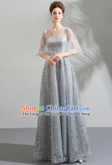 Top Grade Compere Grey Costume Handmade Catwalks Formal Dress for Women
