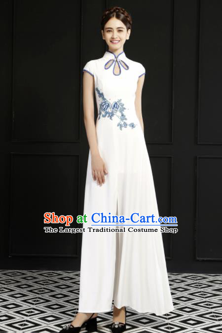 Chinese Traditional Chorus Cheongsam Wedding Bride Costume Compere Full Dress for Women