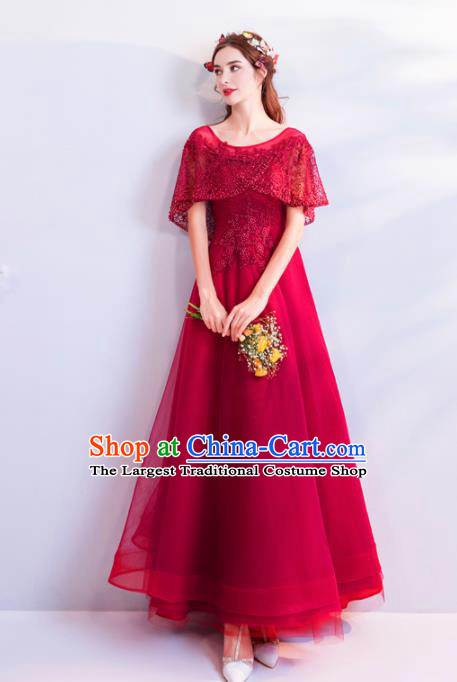 Top Grade Compere Wine Red Formal Dress Handmade Catwalks Angel Full Dress for Women