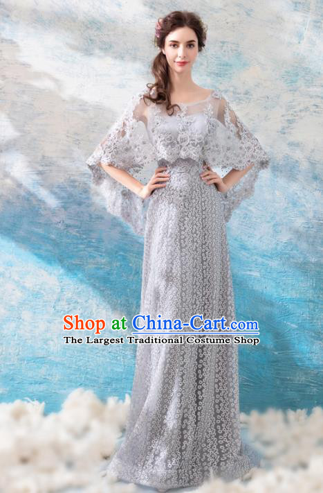Top Grade Compere Grey Formal Dress Handmade Catwalks Angel Full Dress for Women