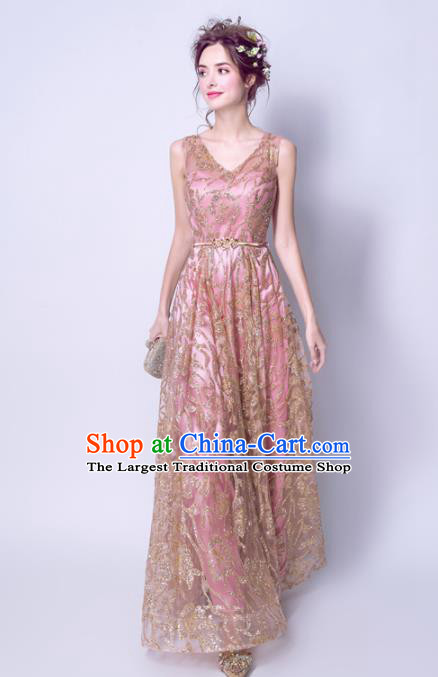 Top Grade Handmade Bridesmaid Pink Formal Dress Compere Costume Catwalks Evening Dress for Women