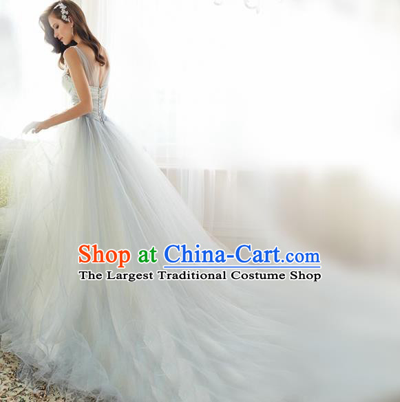 Top Grade Purple Veil Evening Dress Compere Costume Handmade Catwalks Angel Full Dress for Women