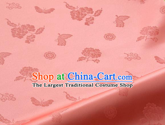 Asian Korean Traditional Pink Brocade Fabric Classical Butterfly Peony Pattern Silk Fabric Hanbok Silk Material
