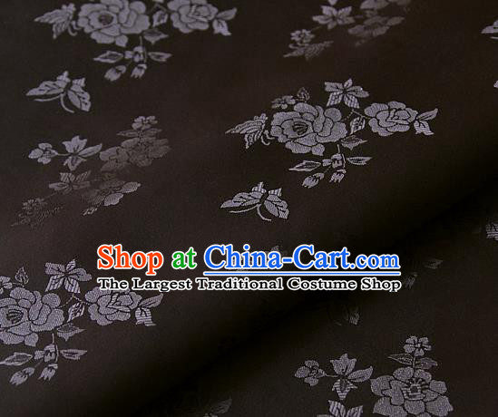 Asian Traditional Classical Peony Pattern Palace Drapery Korean Hanbok Deep Brown Brocade Satin Fabric