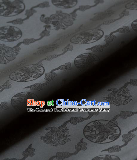 Asian Traditional Classical Dragons Pattern Palace Grey Satin Drapery Korean Hanbok Brocade Fabric