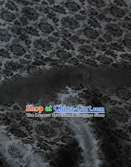 Asian Korean Classical Brocade Traditional Palace Pattern Black Satin Fabric Silk Fabric Material