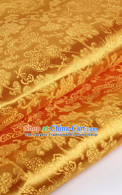 Chinese Traditional Golden Brocade Fabric Tang Suit Classical Dragons Pattern Design Tang Suit Silk Material Satin Drapery
