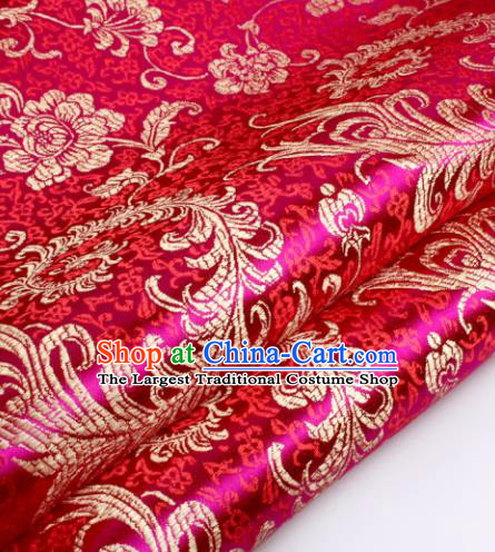 Chinese Traditional Rosy Brocade Fabric Tang Suit Classical Pteris Pattern Design Tang Suit Silk Material Satin Drapery