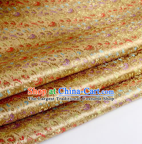 Chinese Traditional Light Golden Brocade Fabric Tang Suit Classical Cockscomb Flower Pattern Design Tang Suit Silk Material Satin Drapery