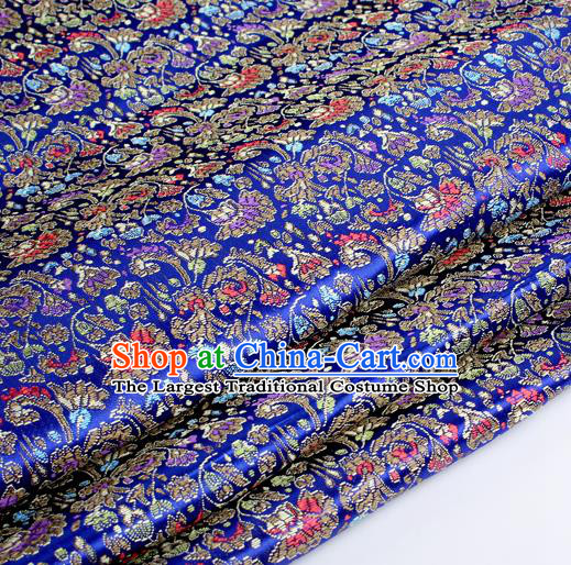 Chinese Traditional Royalblue Brocade Fabric Tang Suit Classical Cockscomb Flower Pattern Design Tang Suit Silk Material Satin Drapery