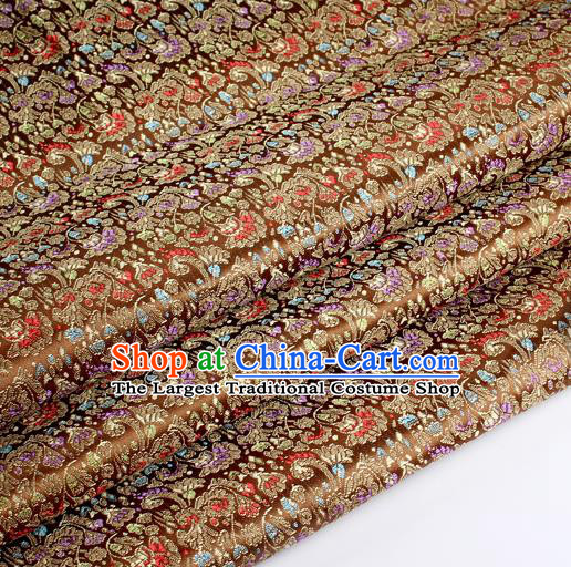 Chinese Traditional Brown Brocade Fabric Tang Suit Classical Cockscomb Flower Pattern Design Tang Suit Silk Material Satin Drapery