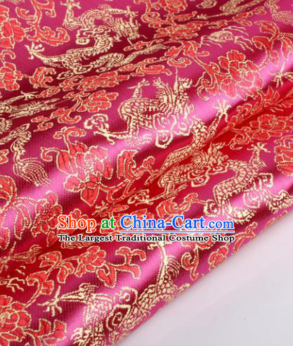 Chinese Traditional Rosy Brocade Fabric Tang Suit Classical Dragons Pattern Design Silk Material Satin Drapery
