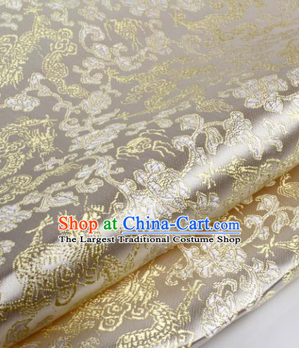 Chinese Traditional White Brocade Fabric Tang Suit Classical Dragons Pattern Design Silk Material Satin Drapery