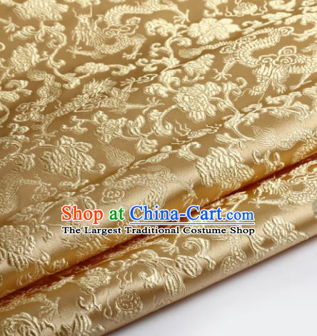 Chinese Traditional Golden Brocade Fabric Tang Suit Classical Dragons Pattern Design Silk Material Satin Drapery