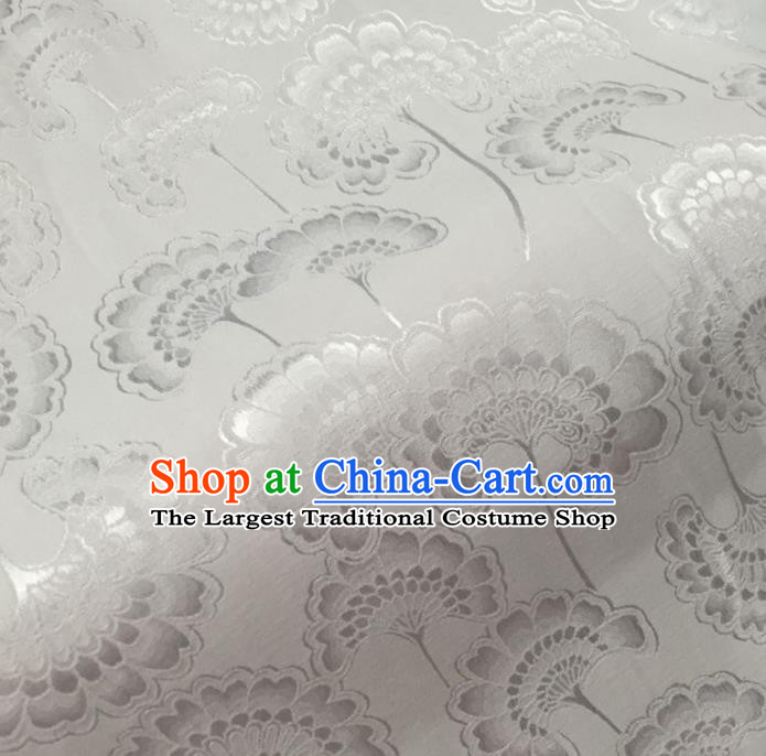 Chinese Traditional Apparel Fabric White Brocade Classical Celosia Cristata Pattern Design Silk Material Satin Drapery
