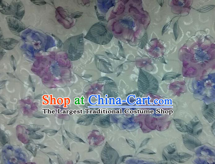 Chinese Traditional Apparel Fabric Qipao Brocade Classical Purple Flowers Pattern Design Silk Material Satin Drapery