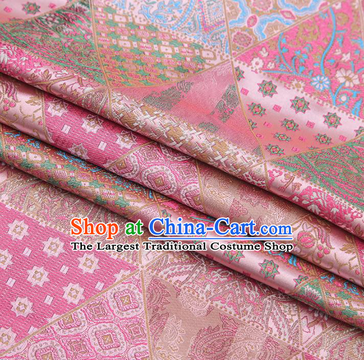 Chinese Traditional Apparel Fabric Tibetan Robe Pink Brocade Classical Pattern Design Material Satin Drapery