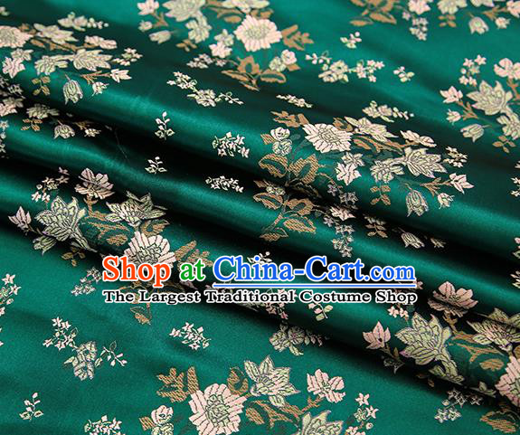 Traditional Chinese Atrovirens Brocade Fabric Tang Suit Classical Petunia Pattern Design Satin Material Drapery