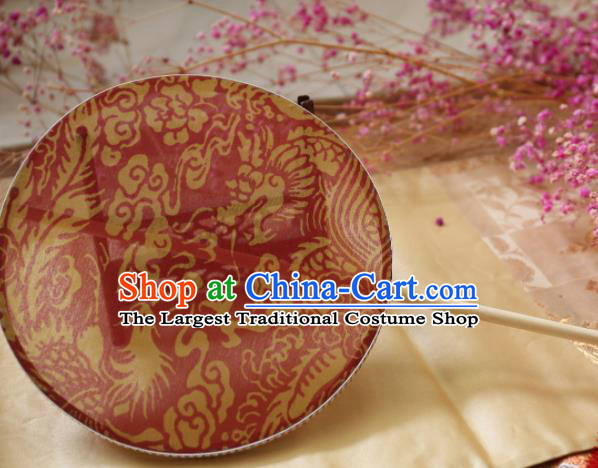 Chinese Ancient Palace Fans Hanfu Red Silk Phoenix Round Fans for Women