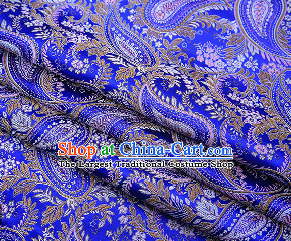 Traditional Chinese Tang Suit Royalblue Brocade Fabric Classical Loquat Flowers Pattern Design Material Satin Drapery