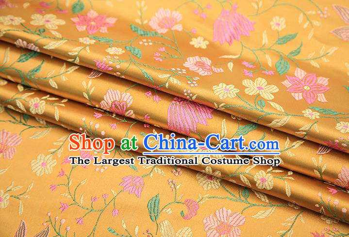 Traditional Chinese Golden Satin Tang Suit Brocade Fabric Classical Flowers Pattern Design Silk Material Drapery