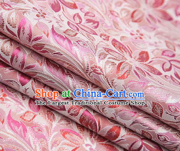 Traditional Chinese Tang Suit Pink Brocade Fabric Classical Petunia Pattern Design Satin Material Drapery