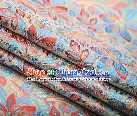 Traditional Chinese Tang Suit Light Blue Brocade Fabric Classical Petunia Pattern Design Satin Material Drapery