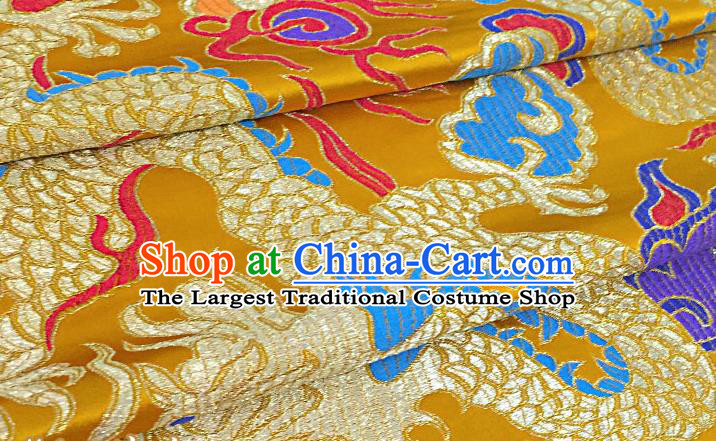 Chinese Traditional Golden Nanjing Brocade Satin Fabric Tang Suit Material Classical Peony Pattern Design Drapery