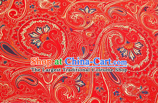 Chinese Traditional Satin Classical Golden Loquat Flower Pattern Design Red Brocade Fabric Tang Suit Material Drapery