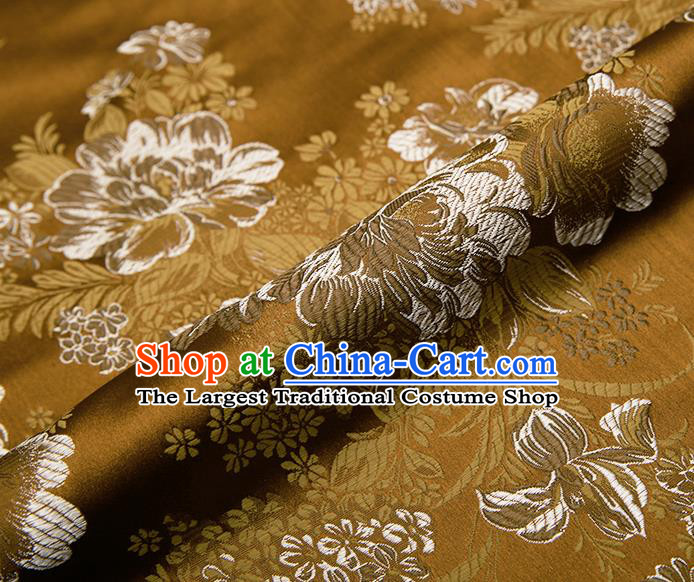 Chinese Traditional Golden Satin Classical Peony Pattern Design Brocade Fabric Tang Suit Material Drapery